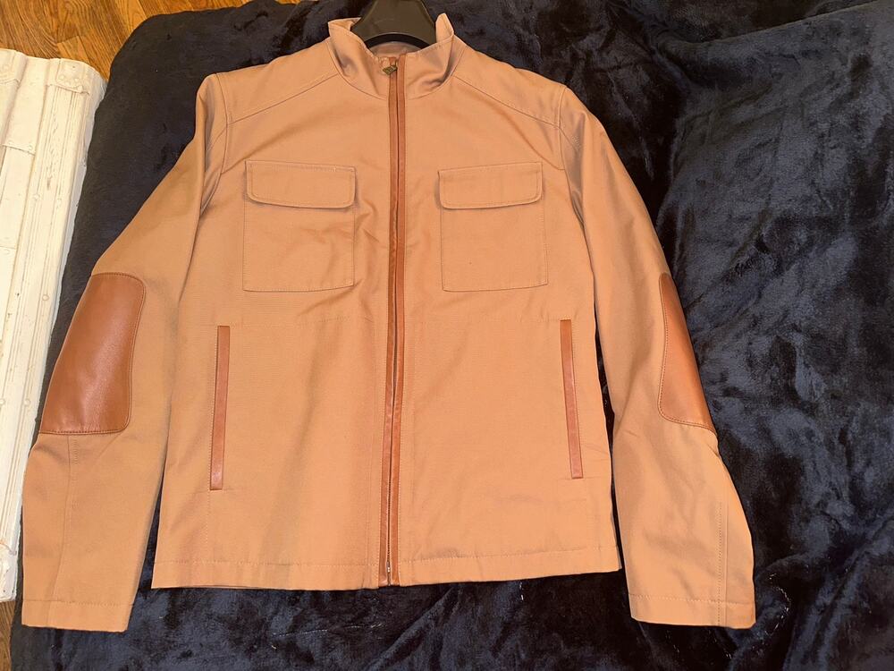 COLE HAAN COLLECTION COTTON CANVAS UTILITY CARGO JACKET  POCKETS ELBOW PATCHES M